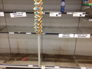Shelves empty in supermarkets as residents stock up.