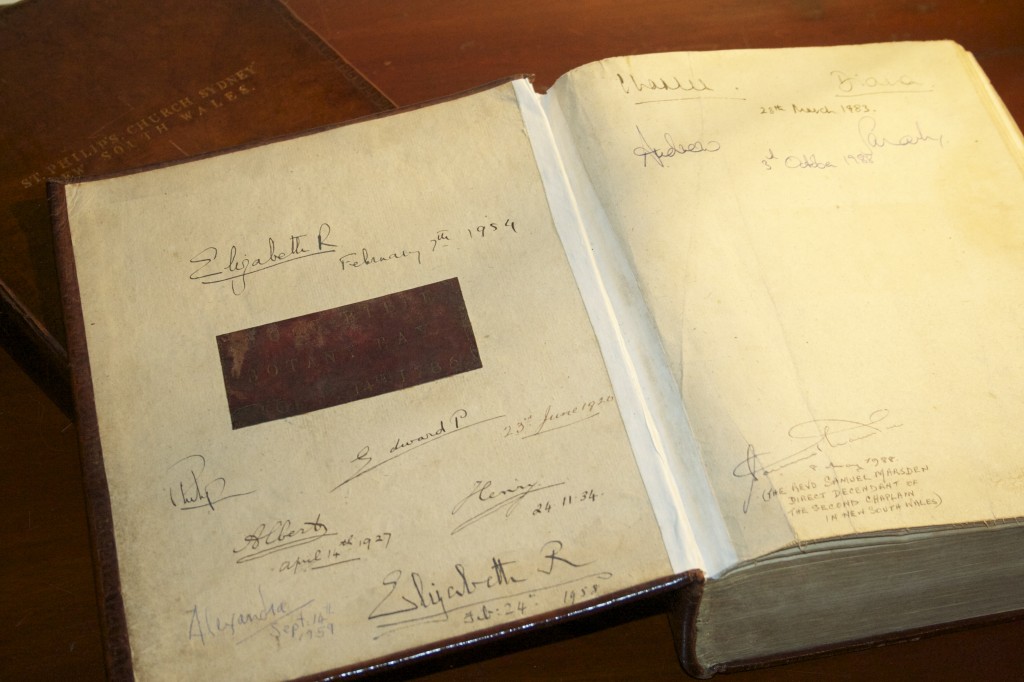 The First Fleet Bible and its royal signatures.