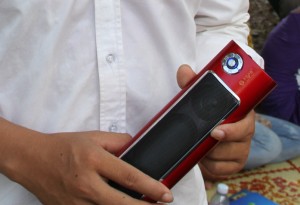The digital audio player used in class. Students listen while referring to Bible-based textbooks.