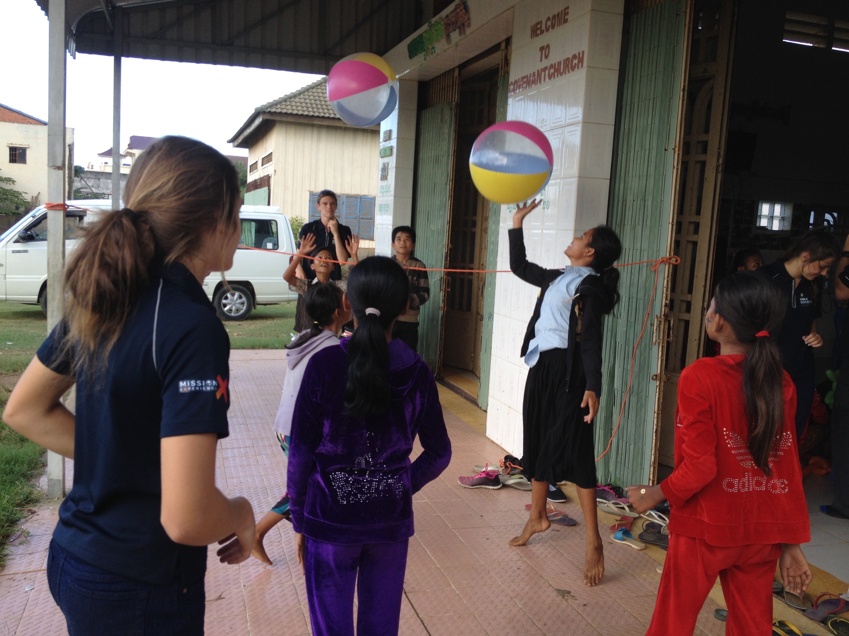 The Mission Experience team play games at a local church