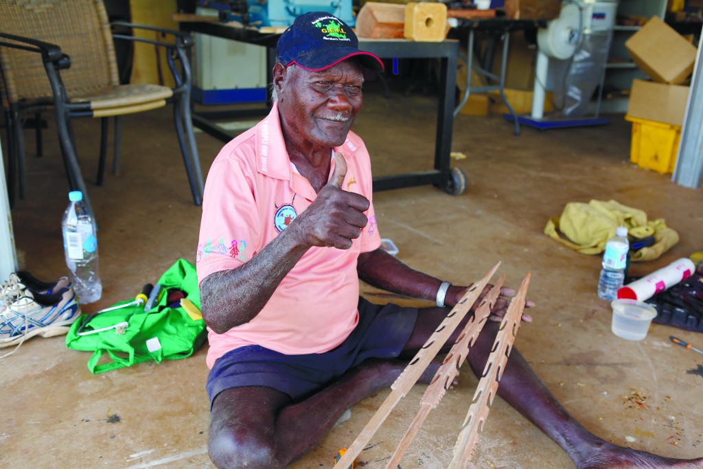 Murabuda making spears in the men's shed