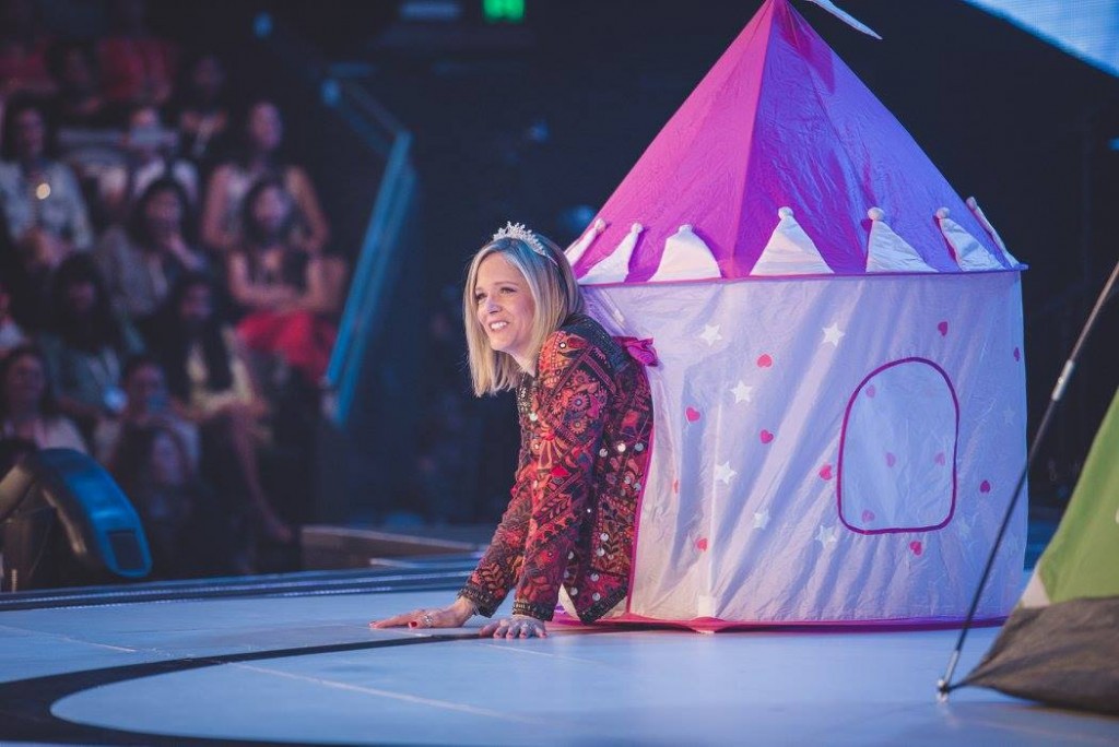 Holly Wagner tries out a tent for size.