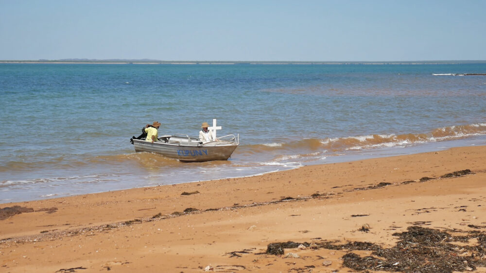 A re-enactment of the arrival of the first missionaries on Goulburn Island 100 years ago