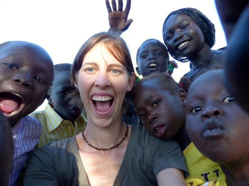 Tianne with children in Doro, South Sudan.