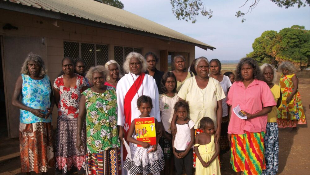 Lois Nadjamerrek (centre, in white) on the day of her ordination in 2013, West Arnhem Land.