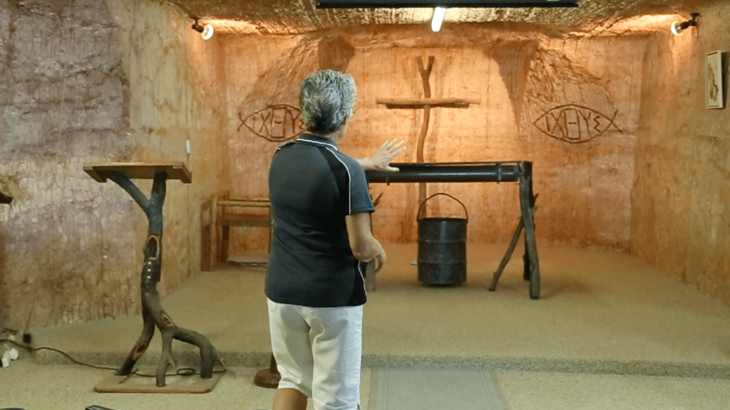 Val shows us around the Catacomb Church 