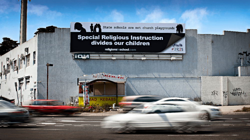 An anti-religion in schools billboard in VIC