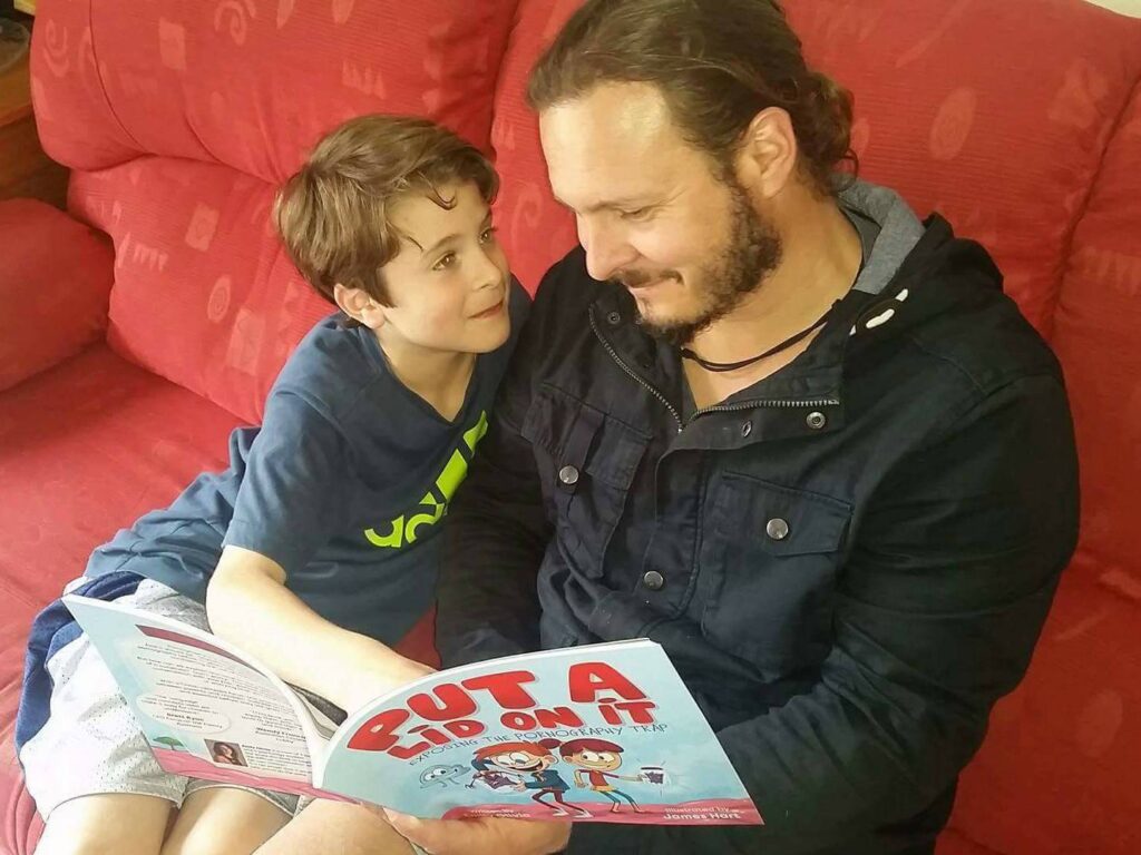 Emma's husband reads the book to their son