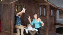 Joseph and Mary pose for their first selfie with Baby Jesus, in the Hipster Nativity