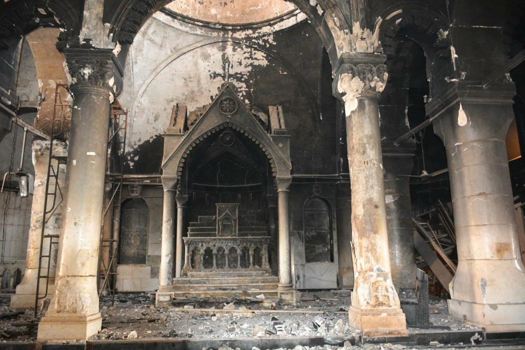 Burnt Interior of Tahira church Qaraqosh, Iraq