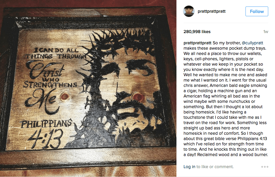 Chris Pratt shows off Phil 4:13 on Instagram