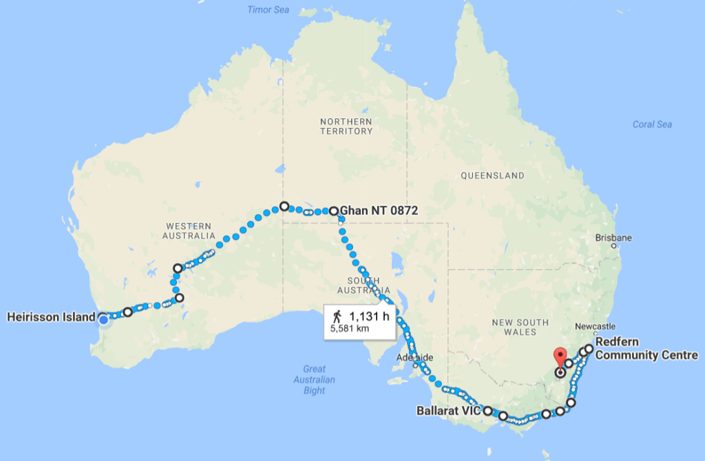 The route Clinton will take to get from Perth to Canberra