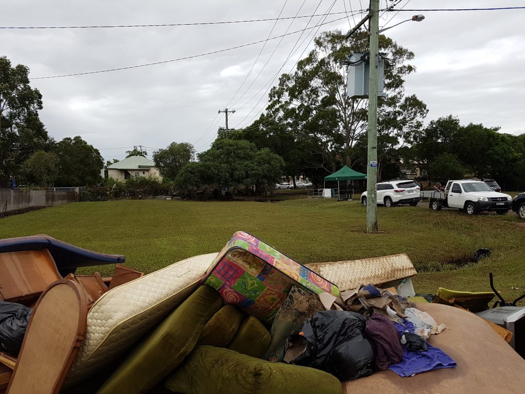 The streets of north and south Lismore are lined with furniture destroyed in the flood