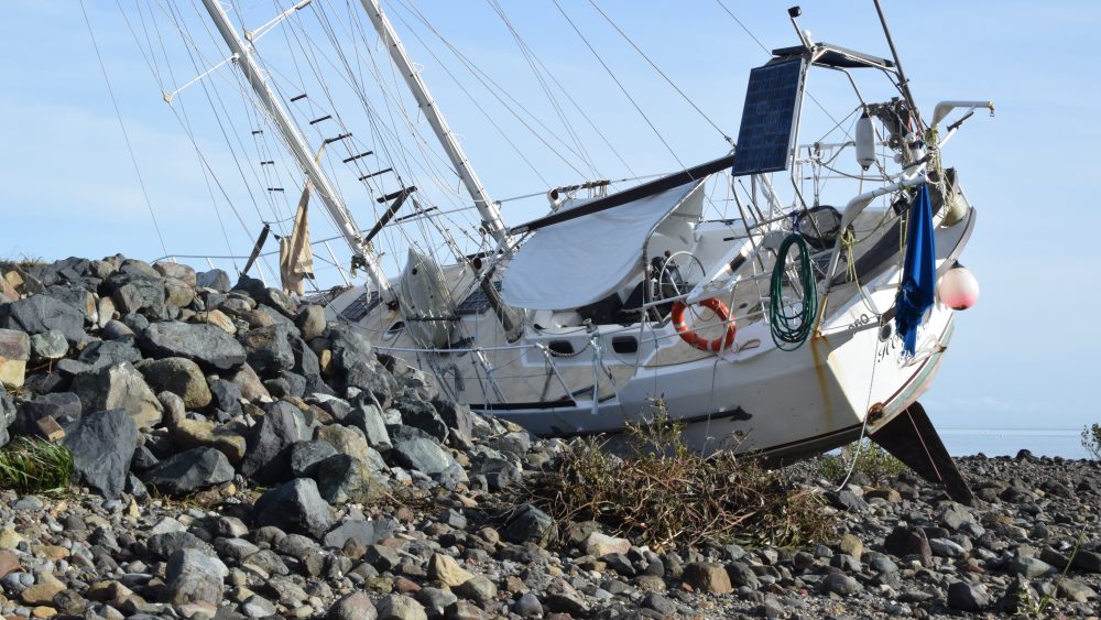 A boat washed ashore after Cyclone Debbie