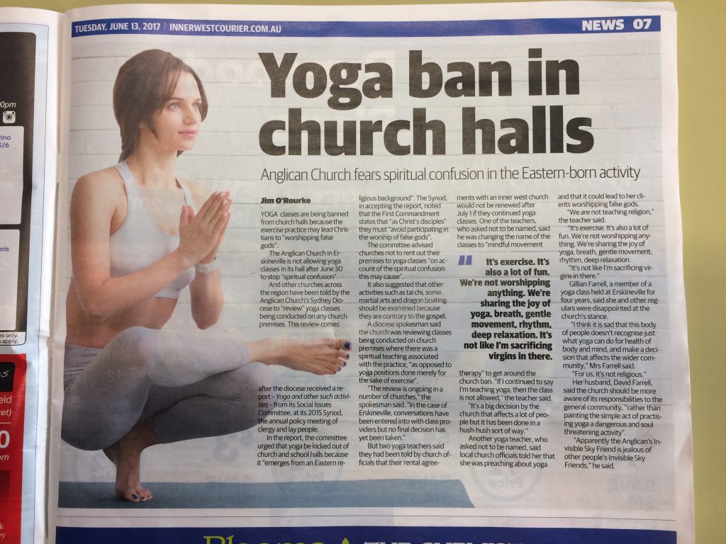 The Inner West Courier reports on the yoga ban