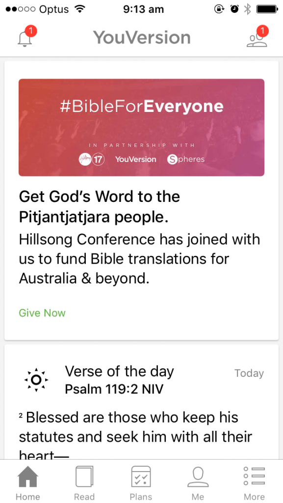 YouVersion is partnering with Hillsong Conference to encourage Aussies to give to Bible translation projects