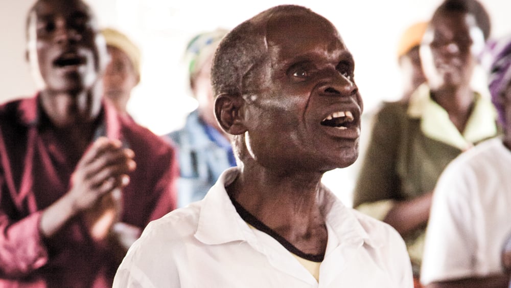 The gospel makes a difference: a group of HIV-affected people worship together in Malawi.
