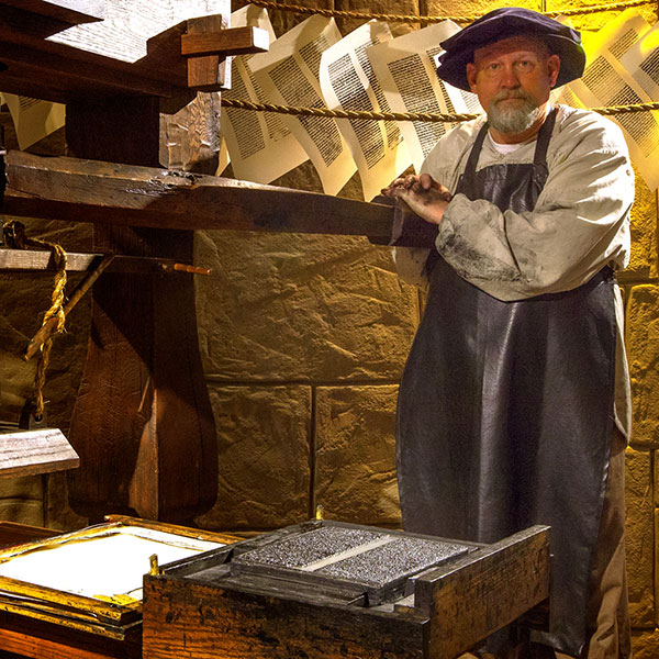 One of the exhibits examines the history of the printing press and the Bible