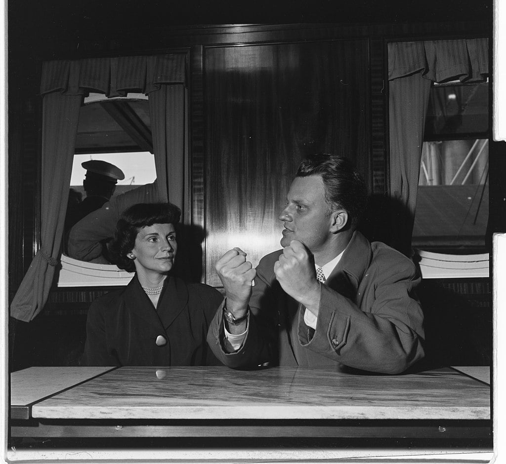 Billy Graham with Ruth Bell Graham in Oslo, Norway in 1955