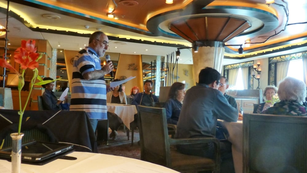 Phil Zamagias leads a Bible study on board a Princess Cruise ship