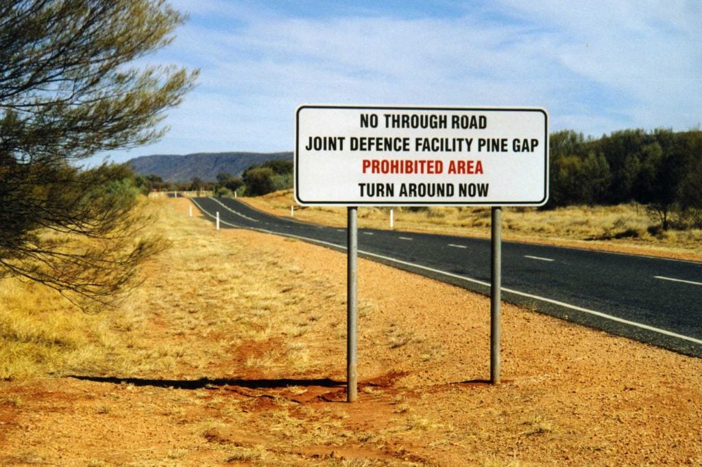 The road to the Joint Defence Facility of Pine Gap, near Alice Springs in Australia.