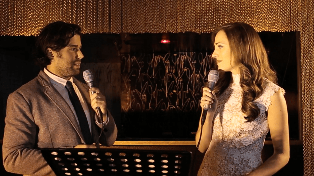 Broadway stars Laura Osnes and Josh Harris perform songs from 'Angels' at the New York launch of the studio recording for the full musical earlier this year.