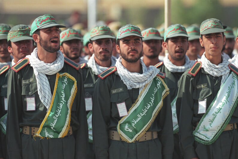 Ali Khamenei with the Revolutionary Guard Corps and Basij volunteer militia