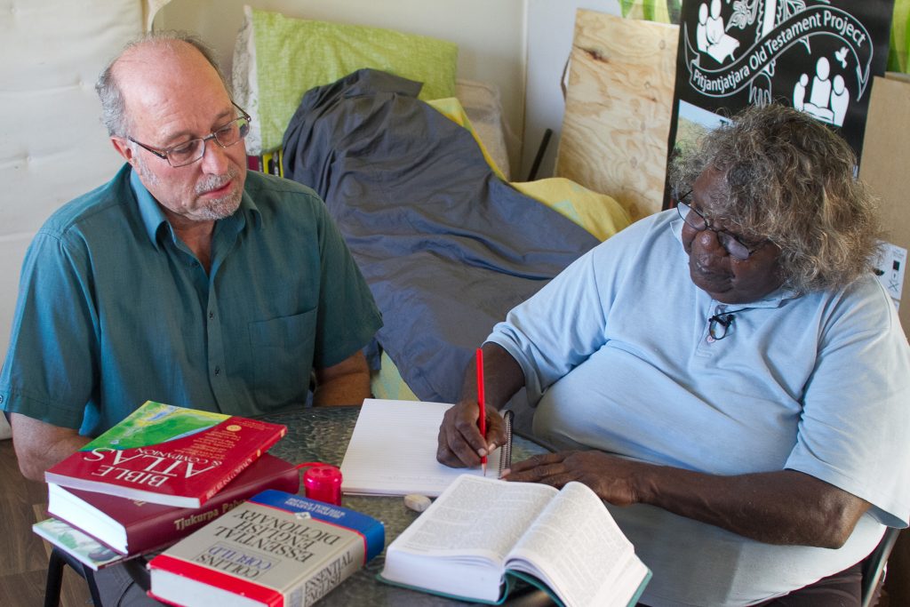 Paul Eckert working with Pitjantjatjara translator Yanyi Bandicha. 