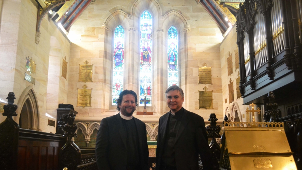 Geoff Broughton, left, and Michael Jensen at St Mark's Darling Point, in Sydney's east.