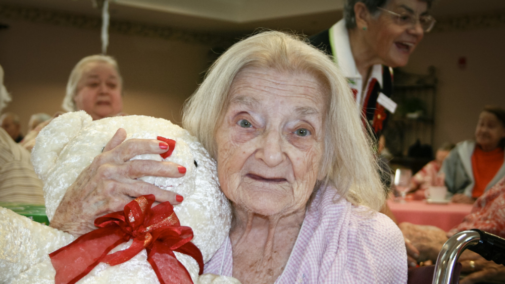 Elderly lady teddy bear Christmas