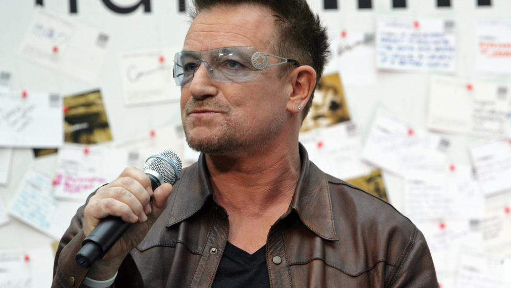 Bono speaking at a World Bank event on poverty in 2012.