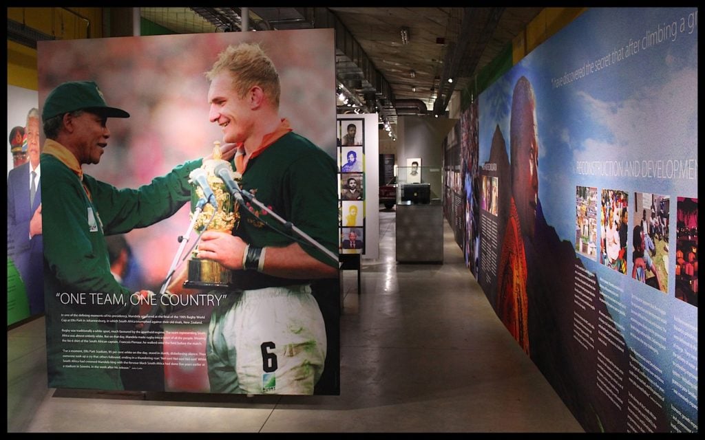 Nelson Mandela and Francois Pienaar Apartheid Museum, Johannesburg, South Africa. Apr '13. Image: Kandukuru Nagarjun