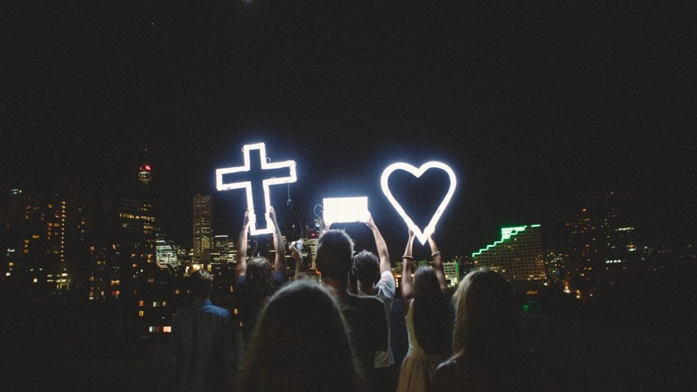 Cross equals love over sydney city