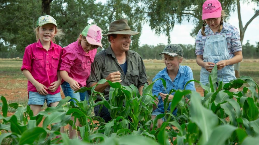 Jarrod Amery with four of his six kids