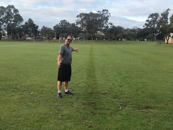 Rick Pekan shows off his running track