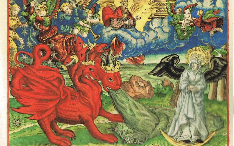 Dragon hurls water after the 'Woman of the Apocalypse'