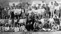 Father Damien and 64 boys of the leper settlement, taken in 1889, either late February or March, weeks before his death by William Brigham; only two exist from Brigham's visit this and portrait photo of Father Damien alone.