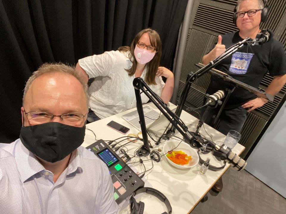 The Undeceptions team (Mark Hadley, Kaley Payne and John Dickson) for their first, Covid-safe recording session for Season 3.