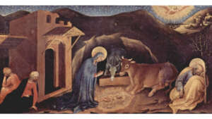 Anbetung der Heiligen Drei Könige, rechte Predellatafel: Geburt Christi by Gentile da Fabriano, 1423.