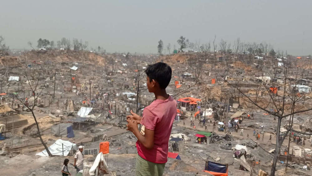 Thousands of people were left without shelter in March when a fire ripped through the world's largest and most densely populated refugee camp in Cox's Bazar, Bangladesh.