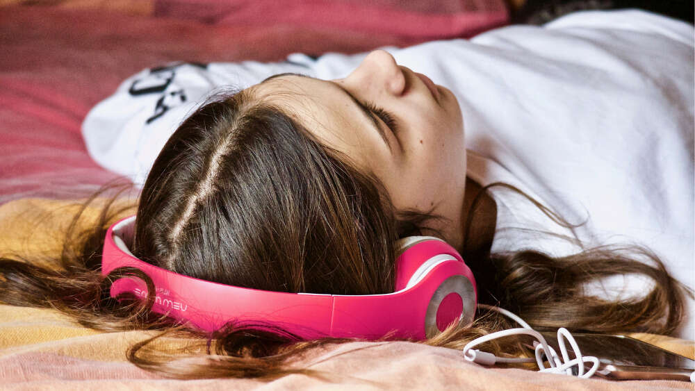 Young female headphones