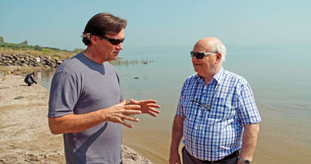 Kevin Sorbo and John Lennox by the Sea of Galilee in 'Against the Tide'