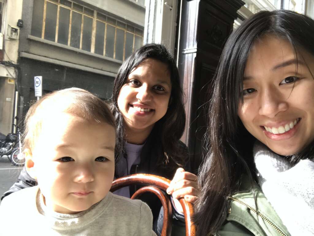 Joy and Zoe (front) get to know Aneeshya better over coffee (their first dine-in experience this year!)