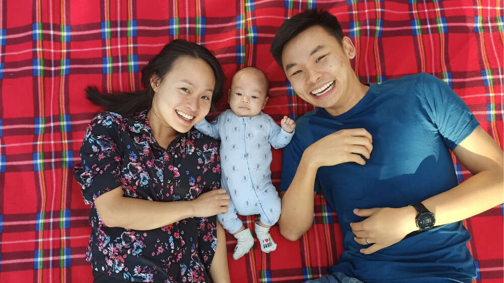 Jo Lee with baby M and husband Jono