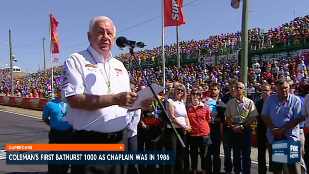 Garry Coleman addresses the Bathurst 1000 crowd