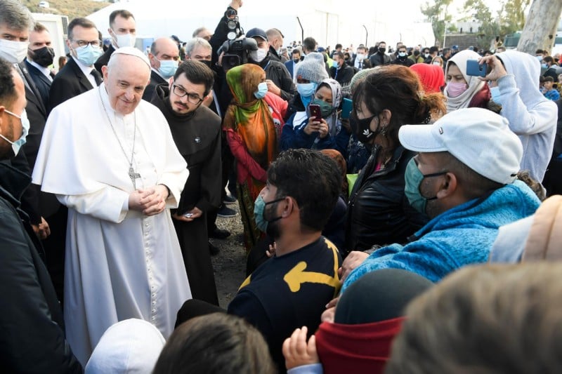 Pope Francis at refugee camp in Mytilene, Lesbos, Greece