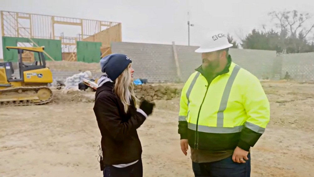 Construction oversight Tad Eckerle stands in front of the synagogue. Image: The Chosen's live stream Youtube.