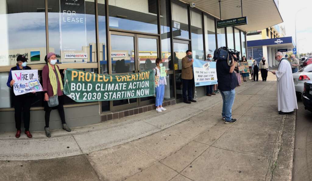 Australian Christians hold a vigil outside Barnaby Joyce’s office on 18 October, 2021.