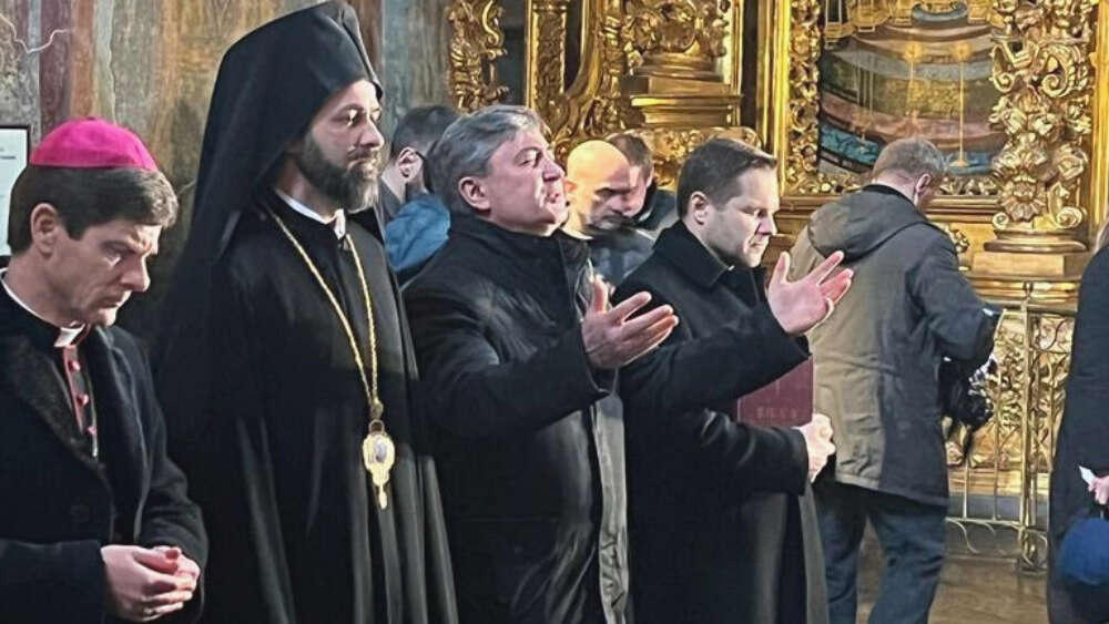 Faith leaders gathered in St Sophia Cathedral to pray yesterday, at President Volodymyr Zelenskyy's request.