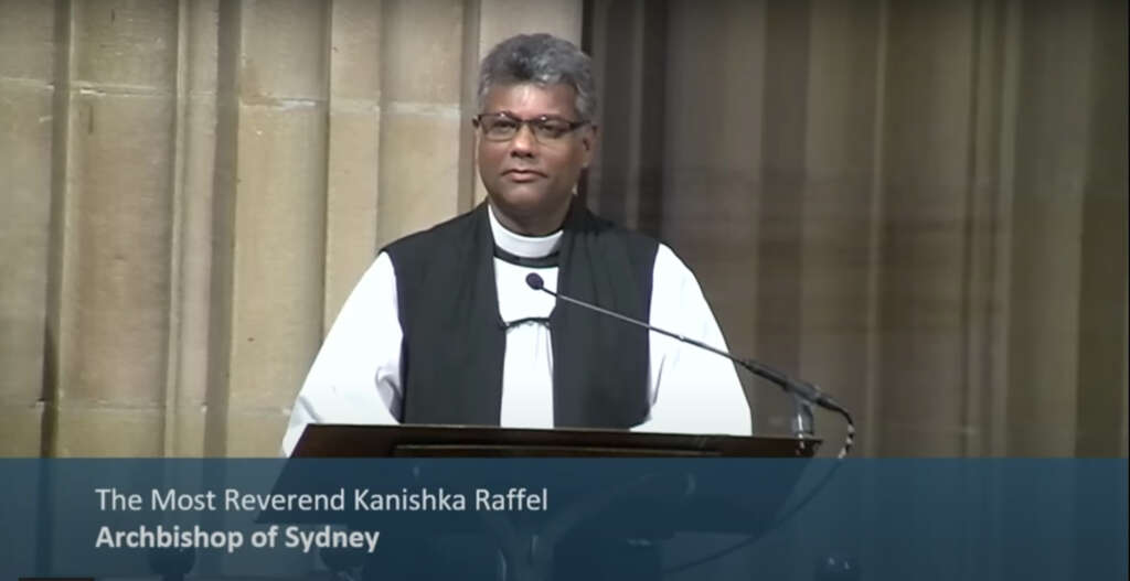 The Most Reverend Kanishka Raffel Archbishop of Sydney delivers a sermon at the late Queen's memorial service